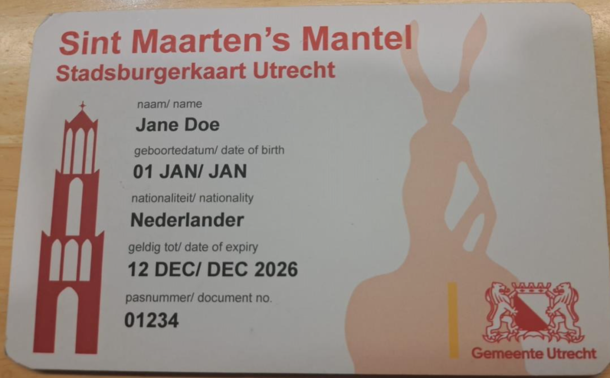 Prototype of Utrecht's city card for people without residec