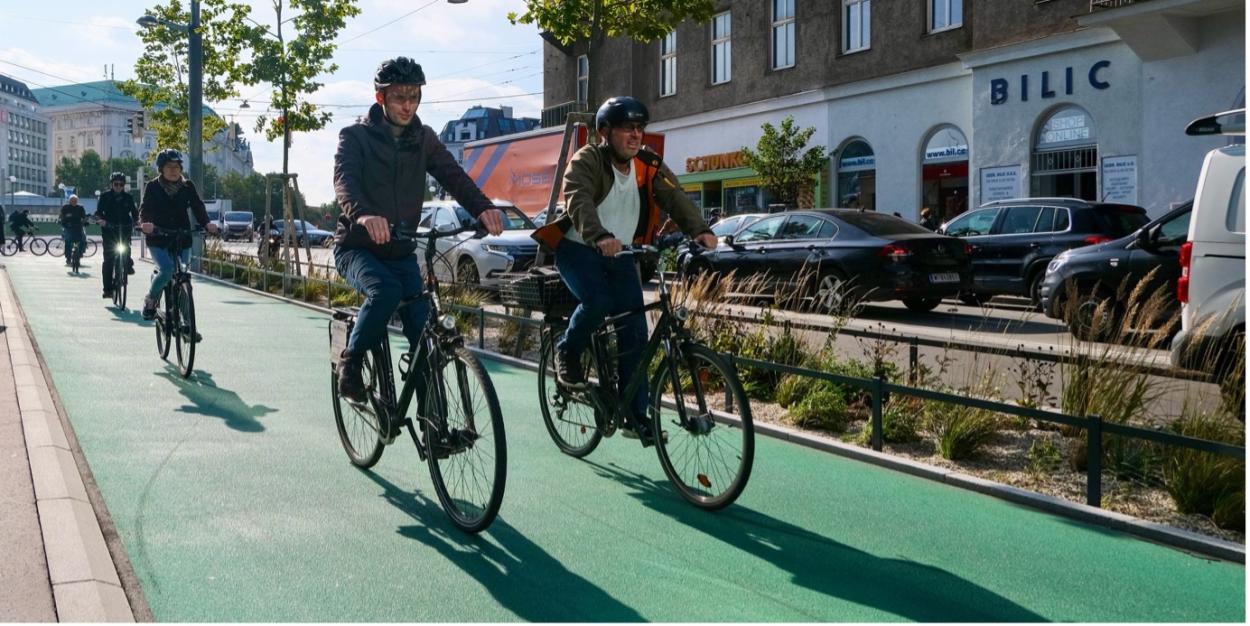 The cycling highway from the city centre to the Donaustadt – a 15-km seamless ride through the city. Source: Melissa Bruntlett, 2025