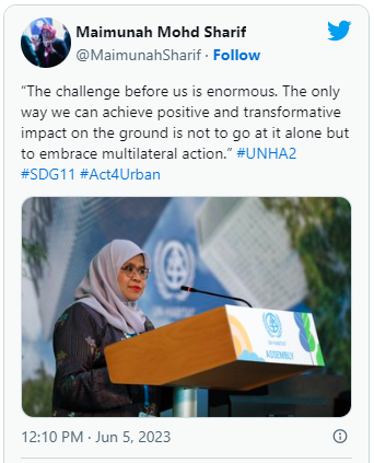 Tweet from UN-Habitat ED on SDGs