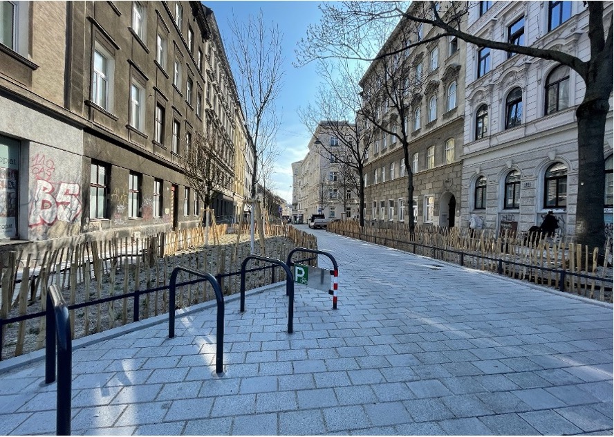 The newly implemented shared space of the Bernardgasse in Vienna, Austria. Source: Roland Krebs