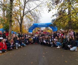 Group photo in a forest of young people