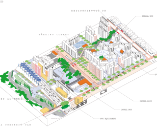 An architectural rendering or urban planning diagram