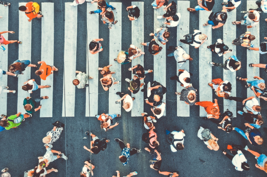 A group of people crossing the zebra crossing.