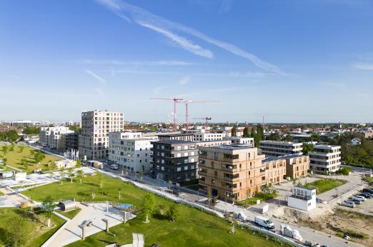 Luftaufnahme des Spinelli-Quartiers in Mannheim.