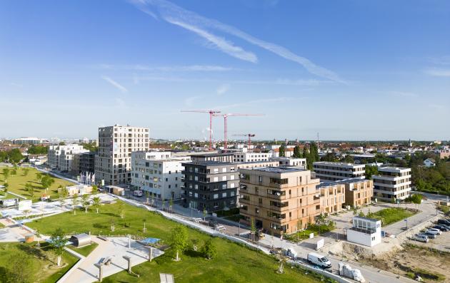 Luftaufnahme des Spinelli-Quartiers in Mannheim.