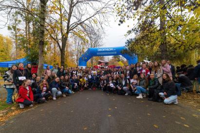 Group photo in a forest of young people